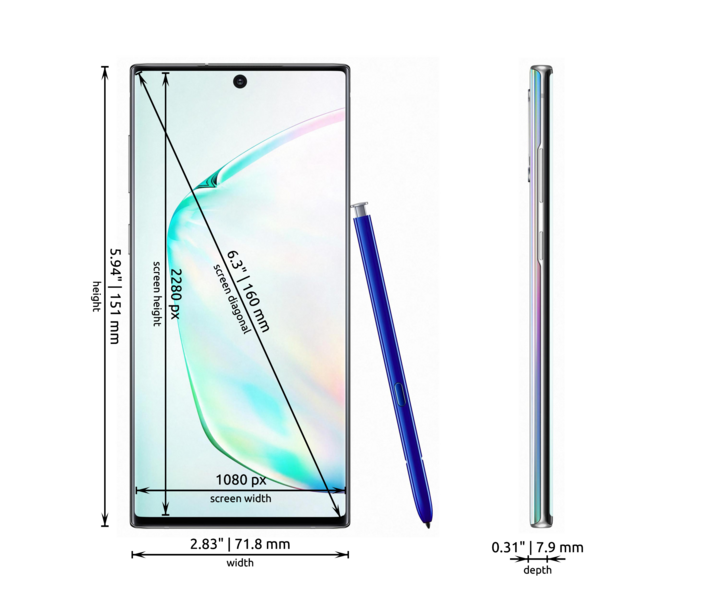 Samsung Galaxy Note10 dimensions
